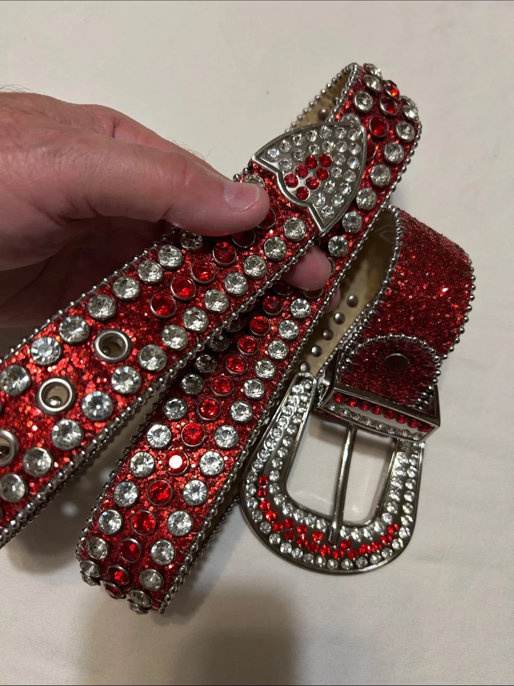 DNA couture Red Crystal Embellished Women's Belt